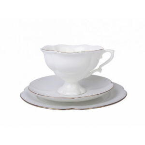 LOMONOSOV IMPERIAL BONE CHINA PORCELAIN TEACUP TRIO SET NATASHA GOLDEN EDGE