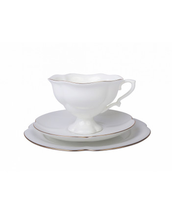 LOMONOSOV IMPERIAL BONE CHINA PORCELAIN TEACUP TRIO SET NATASHA GOLDEN EDGE