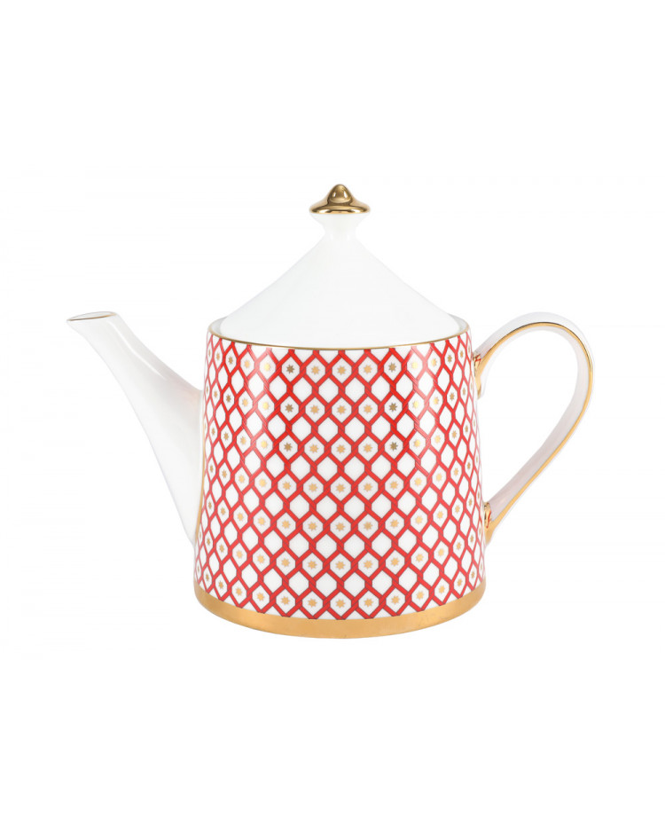 LOMONOSOV IMPERIAL BONE CHINA PORCELAIN TEAPOT SCARLET GOLD 900 ml