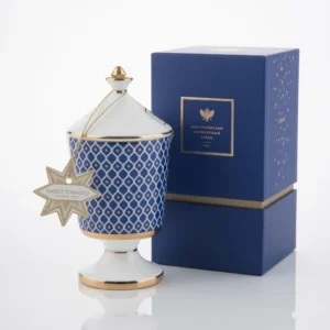 LOMONOSOV IMPERIAL BONE CHINA PORCELAIN CANDLE HOLDER INDIGO + AROMA CANDLE