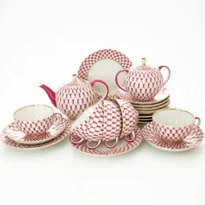 LOMONOSOV IMPERIAL PORCELAIN TEA SET SERVICE TULIP RED NET 20 items