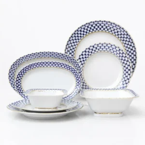 Lomonosov Imperial Porcelain Dinner Set Cobalt Net 24 Items