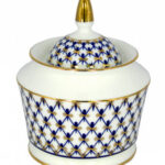 LOMONOSOV IMPERIAL PORCELAIN SUGAR BOWL COBALT NET YULIA 310 Ml