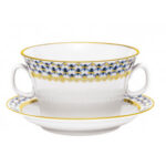 Lomonosov Imperial Porcelain Cobalt Net Soup Bowl with Saucer