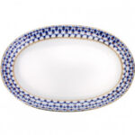 LOMONOSOV IMPERIAL PORCELAIN SERVING PLATTER OVAL HERRING DISH COBALT NET 25 cm