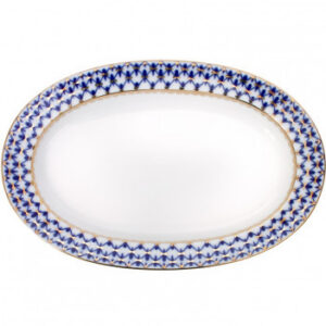LOMONOSOV IMPERIAL PORCELAIN SERVING PLATTER OVAL HERRING DISH COBALT NET 25 cm