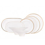 Lomonosov Bone China Porcelain Dinner Set Golden Ribbon 24 Pieces